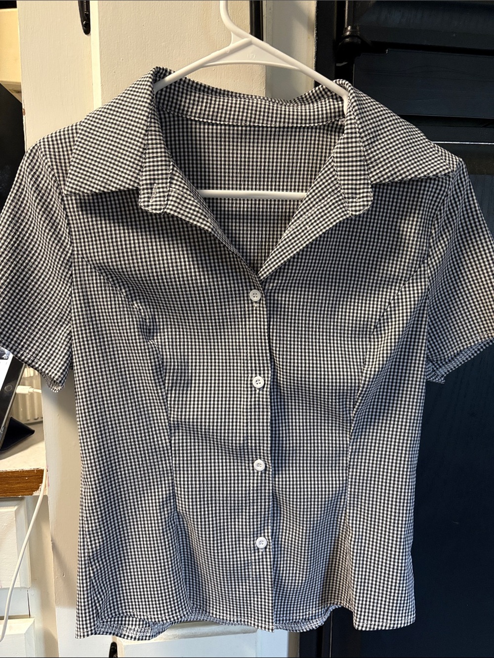 Black and White Gingham Short Sleeve Shirt